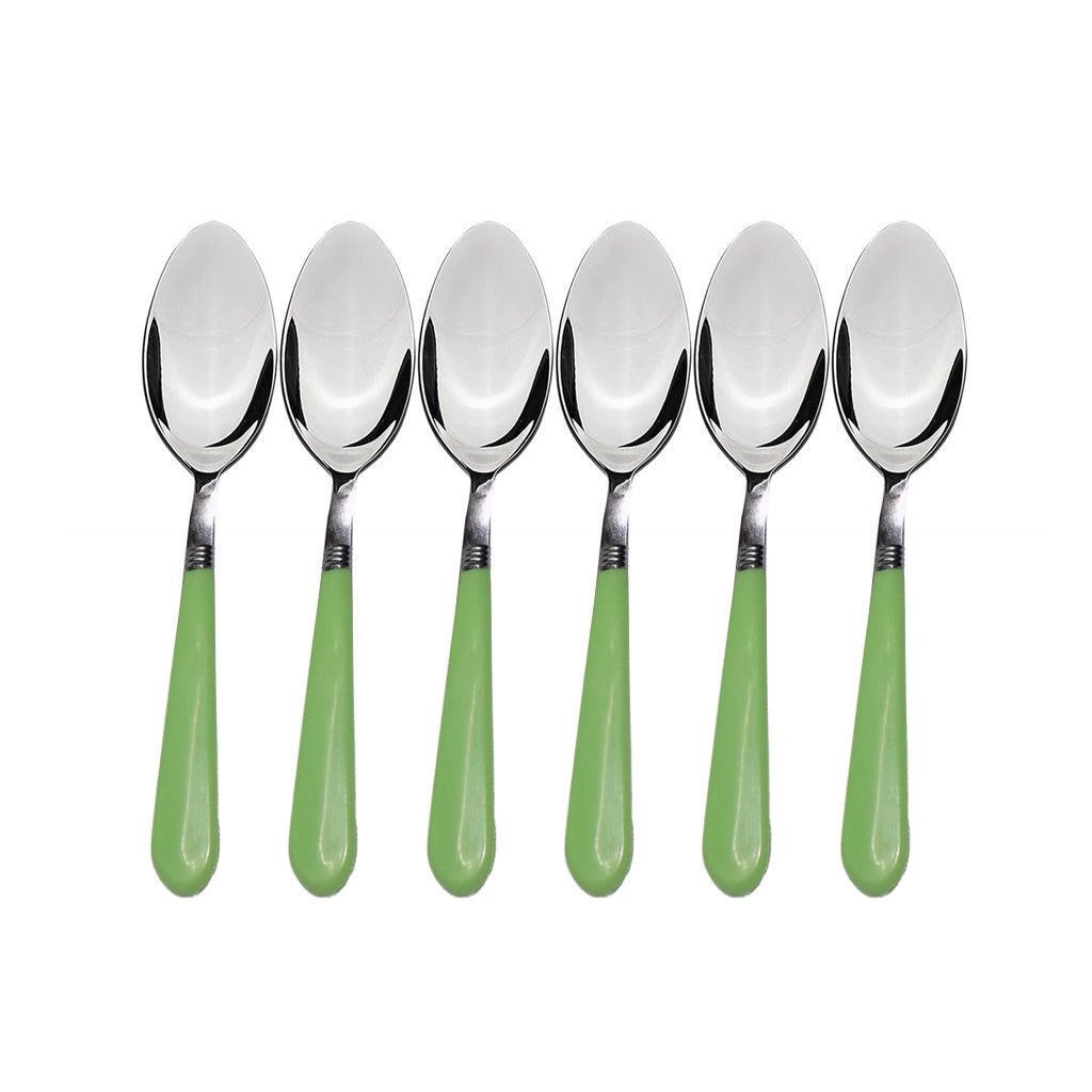 Stainless steel spoons set for dining with ergonomic grip handles. Stainless steel spoons set for dining with ergonomic grip handles.